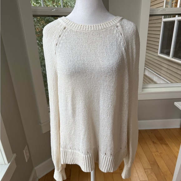 LOFT Sweaters - LOFT Ivory Cream Cotton Nylon Crewneck Lightweight Sweater Size Medium